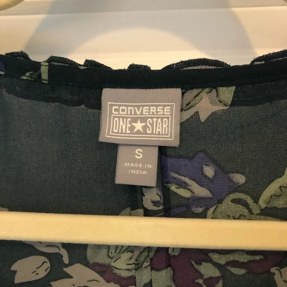 Converse | Navy Floral Short Sleeve Ruffle Print Fit & Flare Dress Size S - Picture 3 of 13